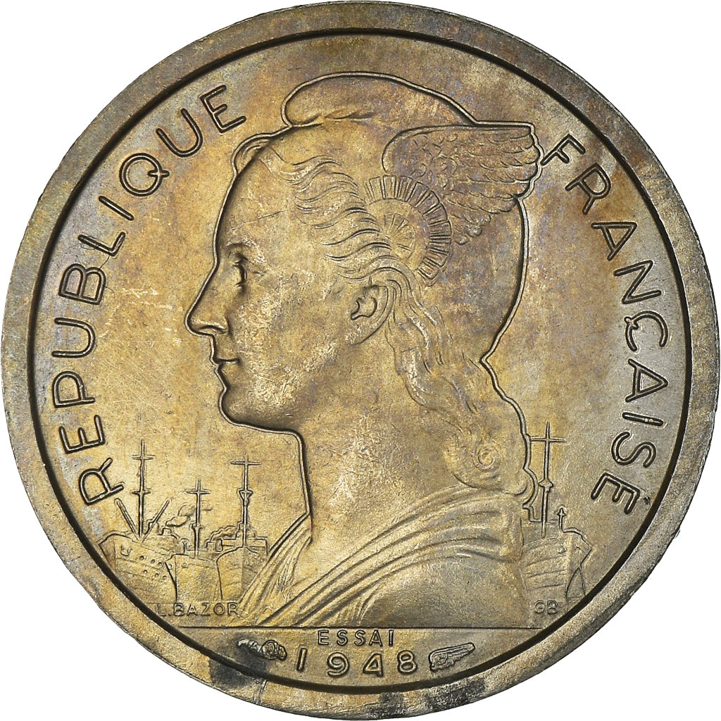 Moeda, Reunião, Franc, 1948, ENSAIO, EF(40-45), Cobre-níquel, KM:E3