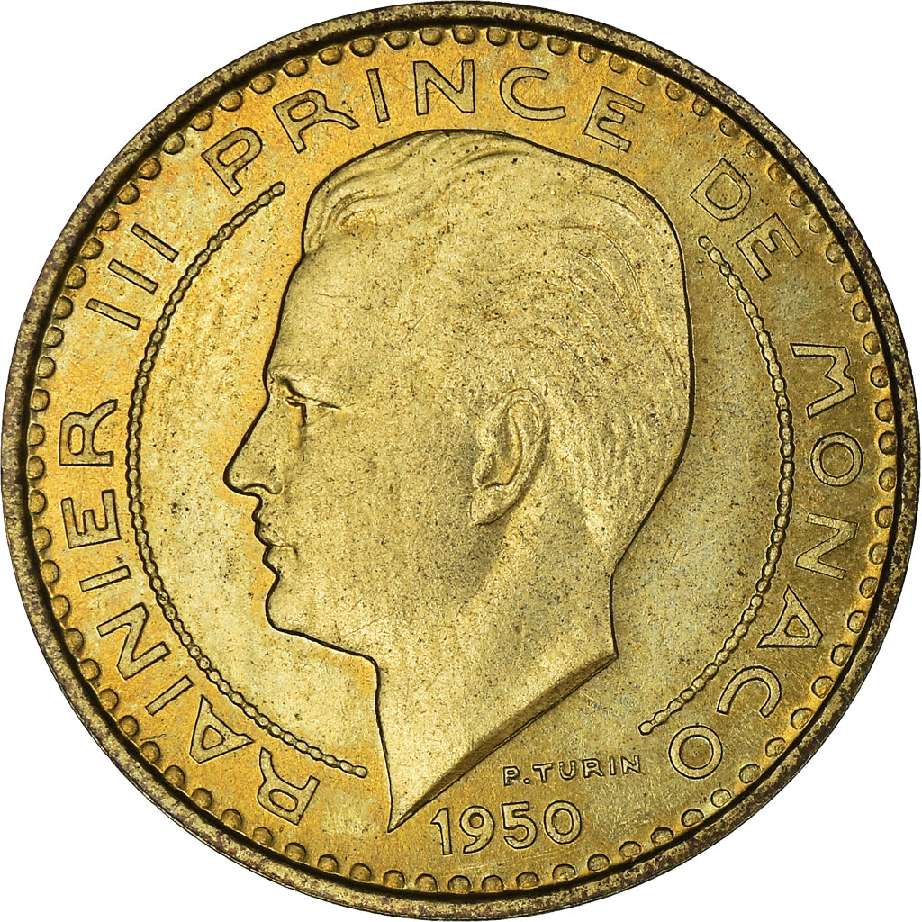 Coin, Monaco, 10 Francs, 1950, MS(65-70), Aluminium-Bronze, KM:E24, Gadoury:139