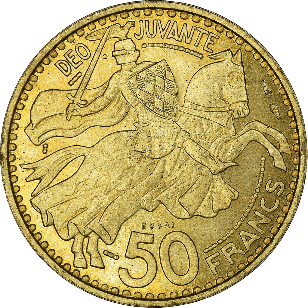 Coin, Monaco, Rainier III, 50 Francs, 1950, ESSAI, AU(55-58), Cupro-Aluminium