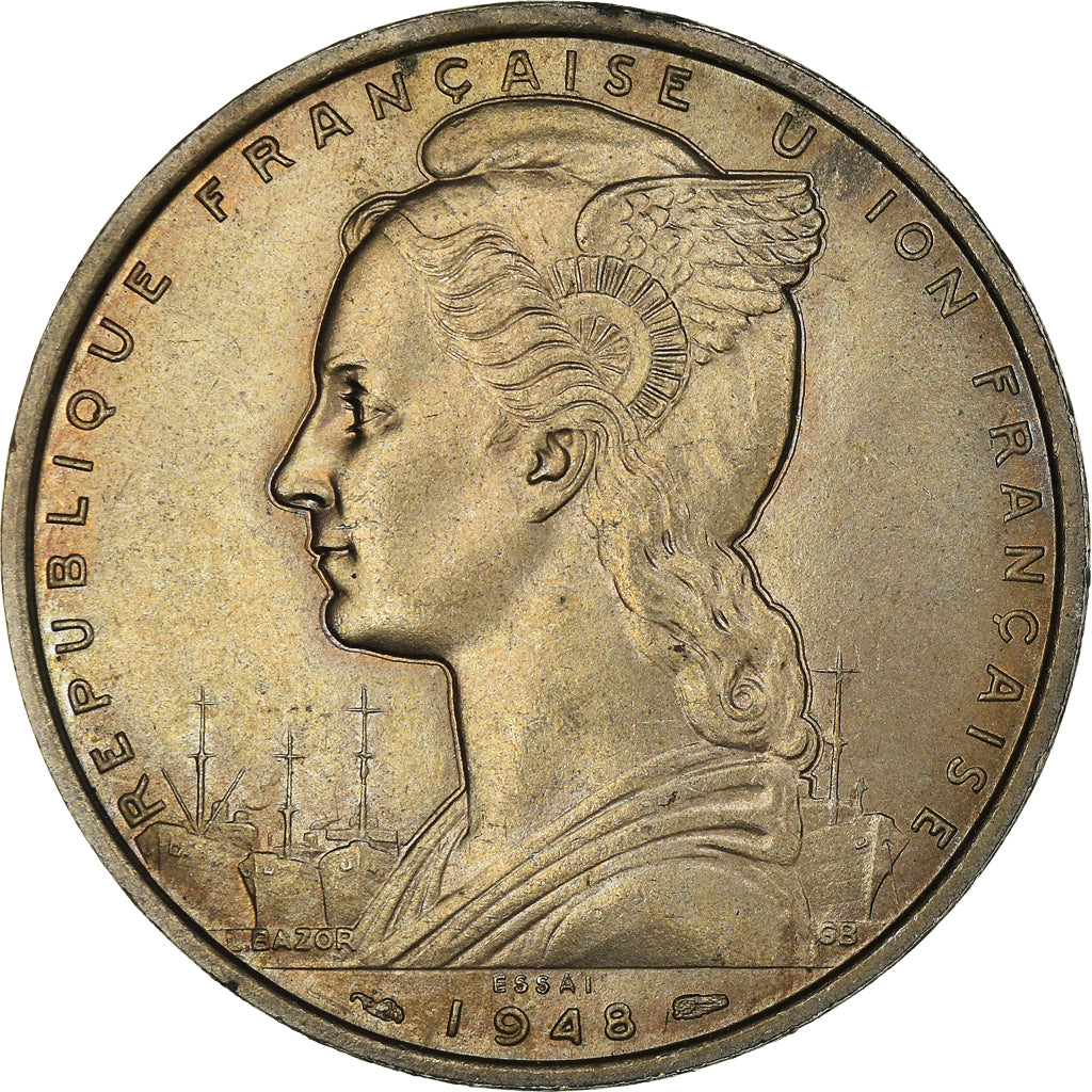 Moneta, Somali Francuskie, 5 Francs, 1948, Paris, AU(55-58), Miedź-Nikiel