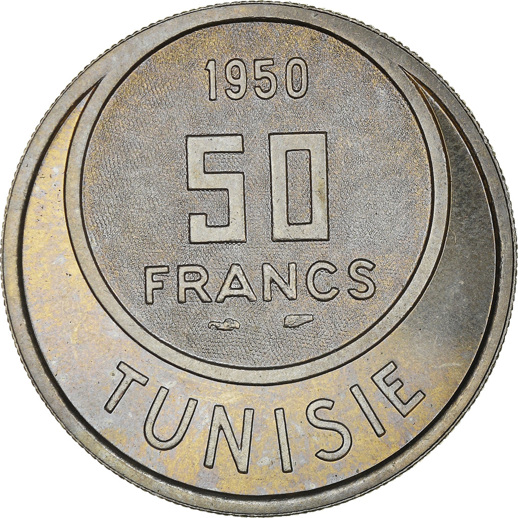 Moneda, Túnez, Muhammad al-Amin Bey, 50 Francs, 1950, Paris, ESSAI, EBC+, Cobre