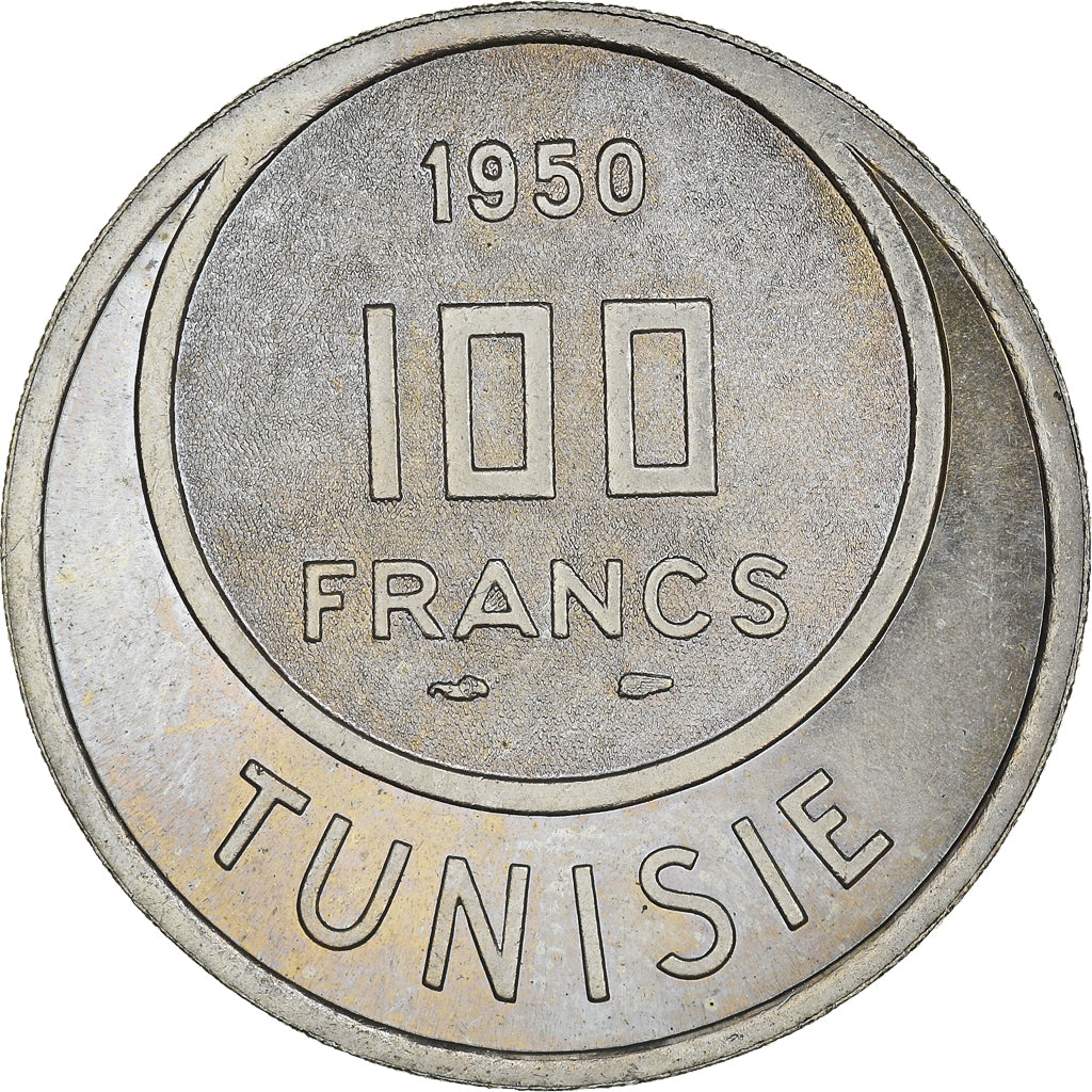 Moneda, Túnez, Muhammad al-Amin Bey, 100 Francs, 1950, Paris, EBC, Cobre -