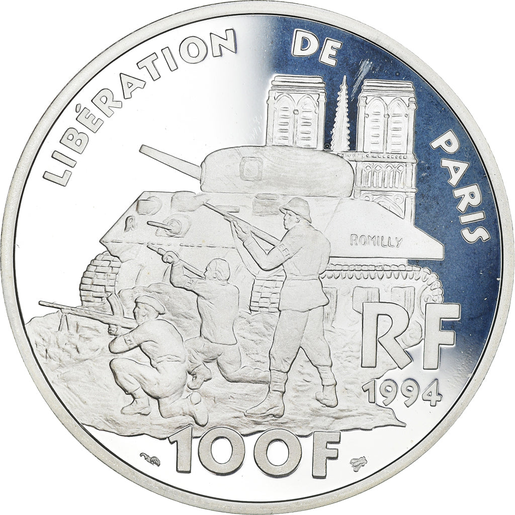 Moneta, Francia, Libération de Paris, 100 Francs, 1994, ESSAI, FDC, Argento