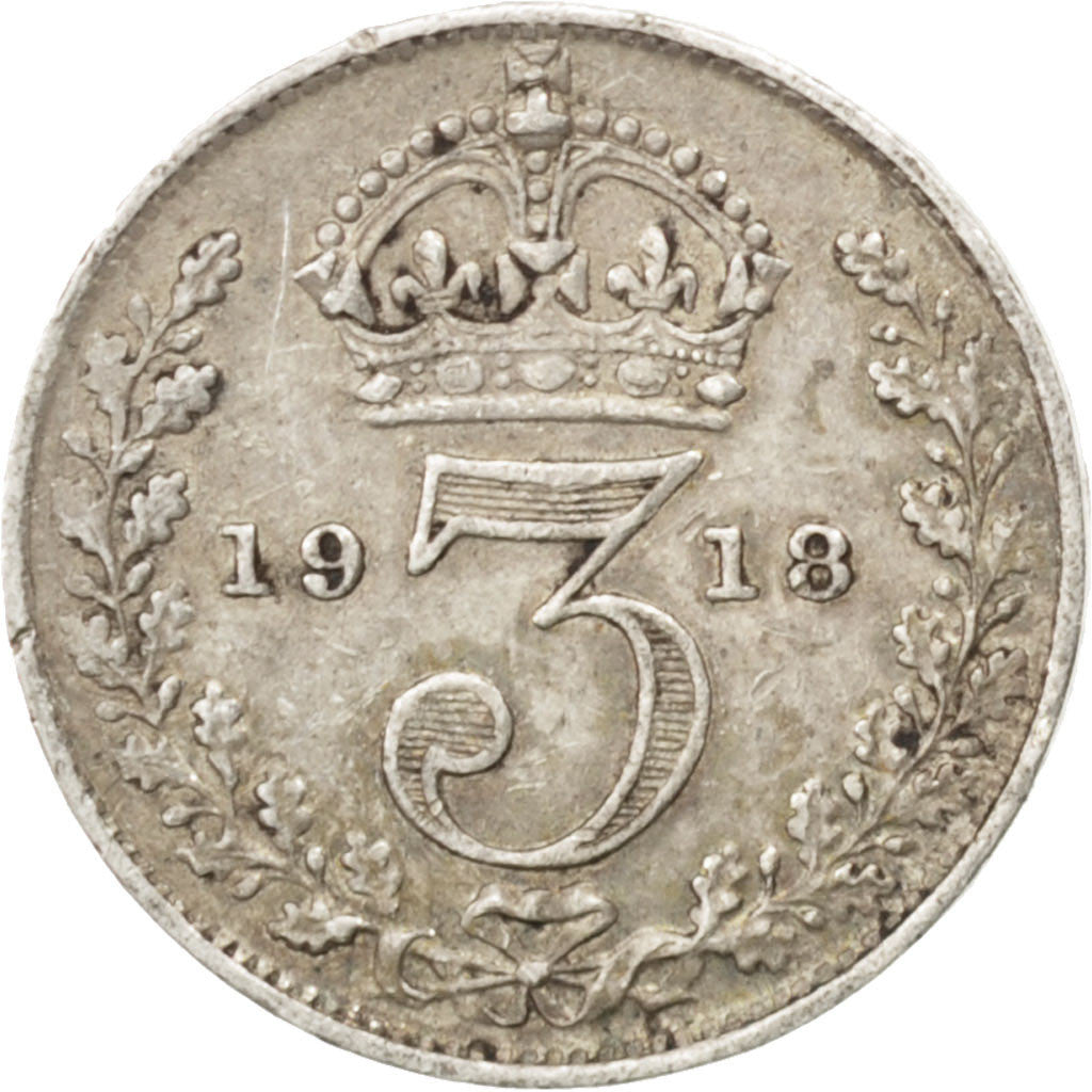 Coin, Great Britain, George V, 3 Pence, 1918, EF(40-45), Silver, KM:813