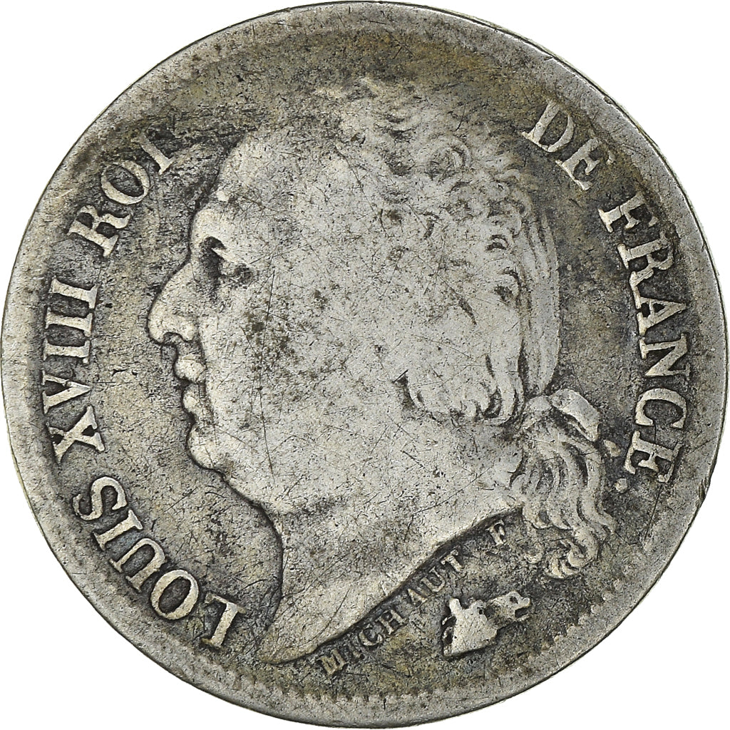 Münze, Frankreich, Louis XVIII, 1/2 Franc, 1824, Perpignan, S, Silber, KM:708.9