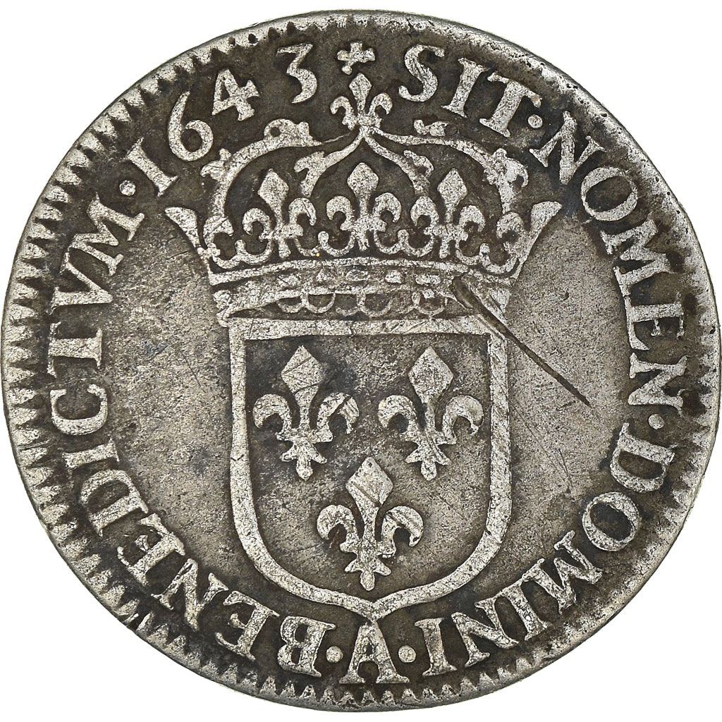 Monnaie, France, Louis XIII, 1/12 Ecu, 1643, Paris, TB+, Argent, Gadoury:46