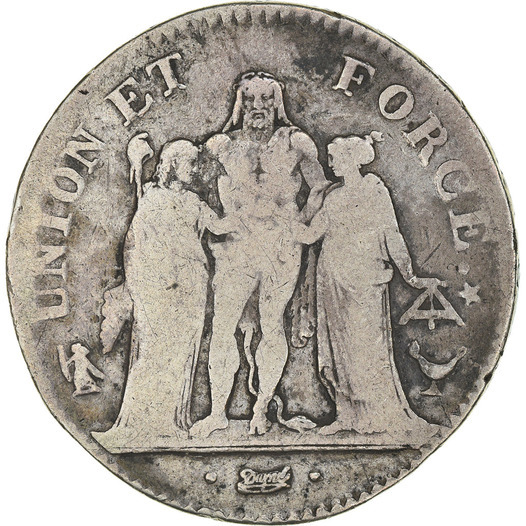 Coin, France, Union et Force, 5 Francs, AN 8, Bordeaux, VF(20-25), Silver