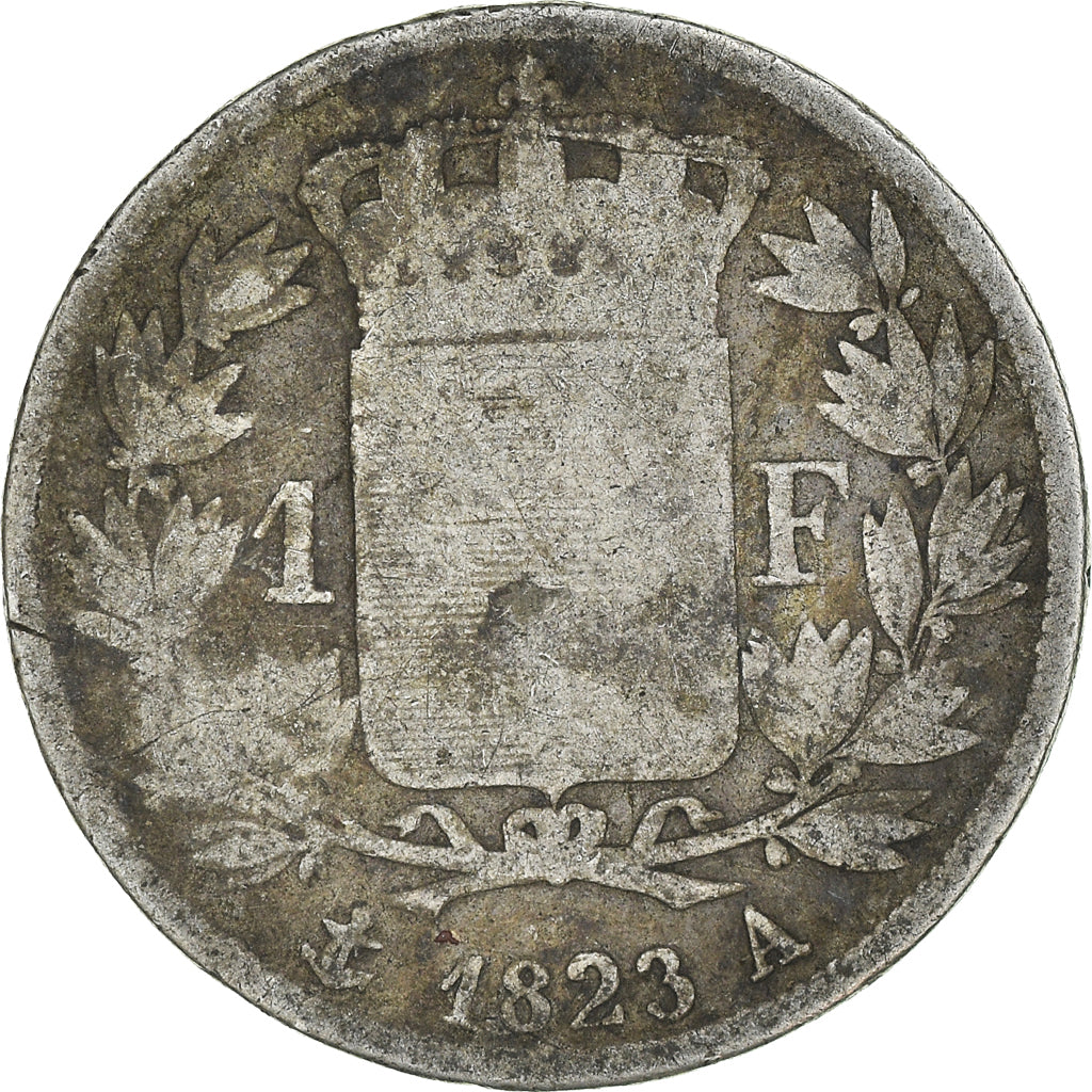 Moneda, Francia, Louis XVIII, Louis XVIII, Franc, 1823, Paris, BC+, Plata