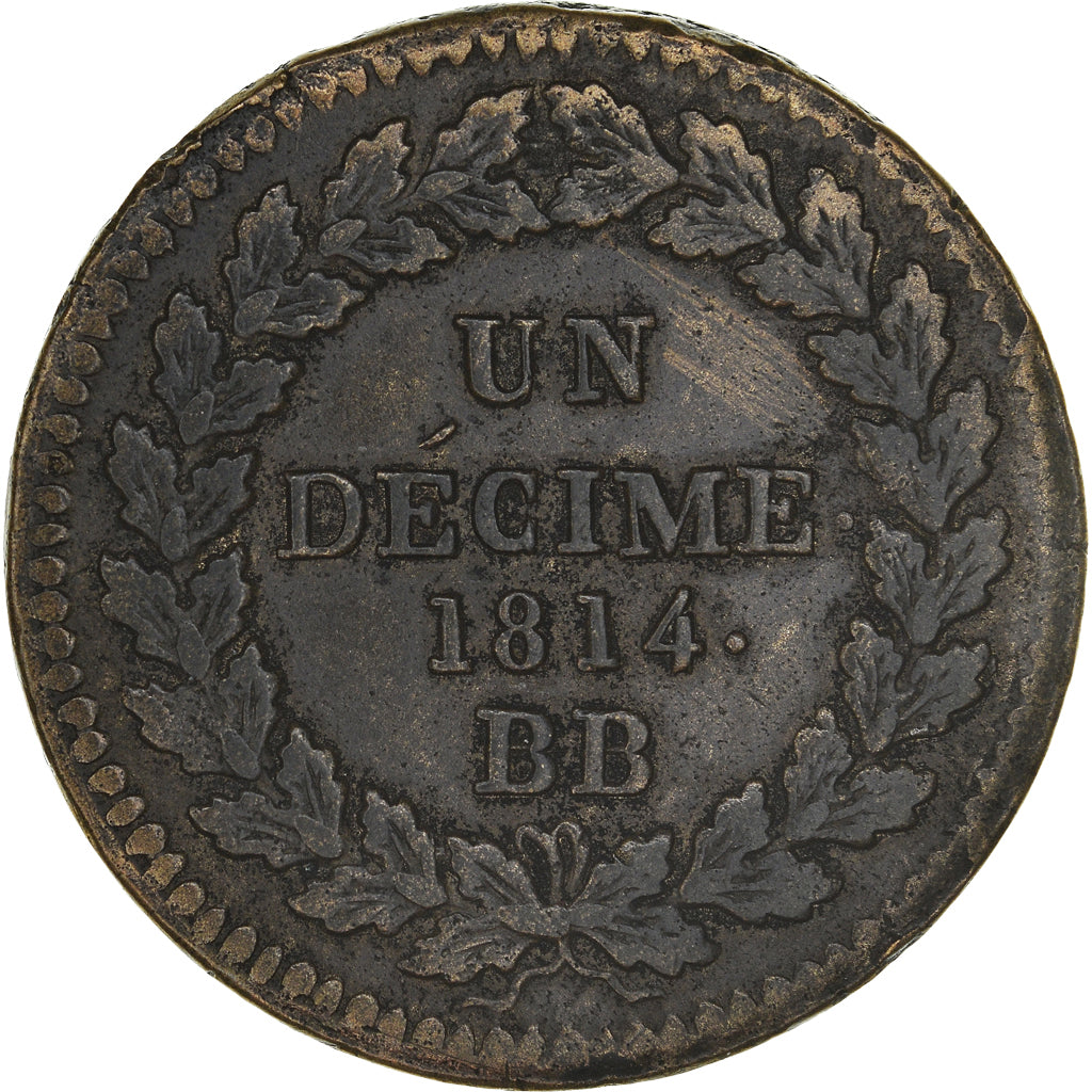 Moneta, Francja, Louis XVIII, Decime, 1814, Strasbourg, MS(60-62), Brązowy