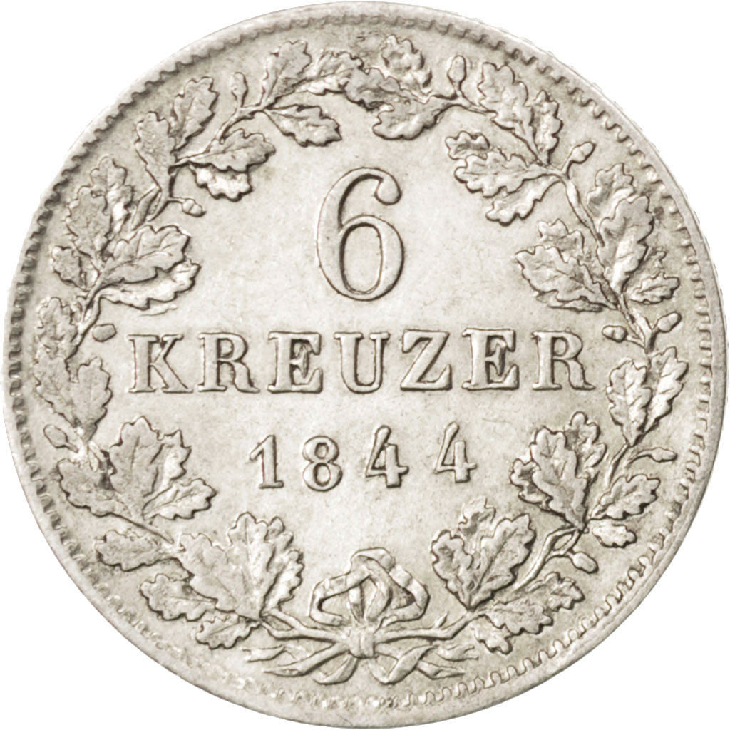 Coin, German States, WURTTEMBERG, Wilhelm I, 6 Kreuzer, 1844, EF(40-45), Silver