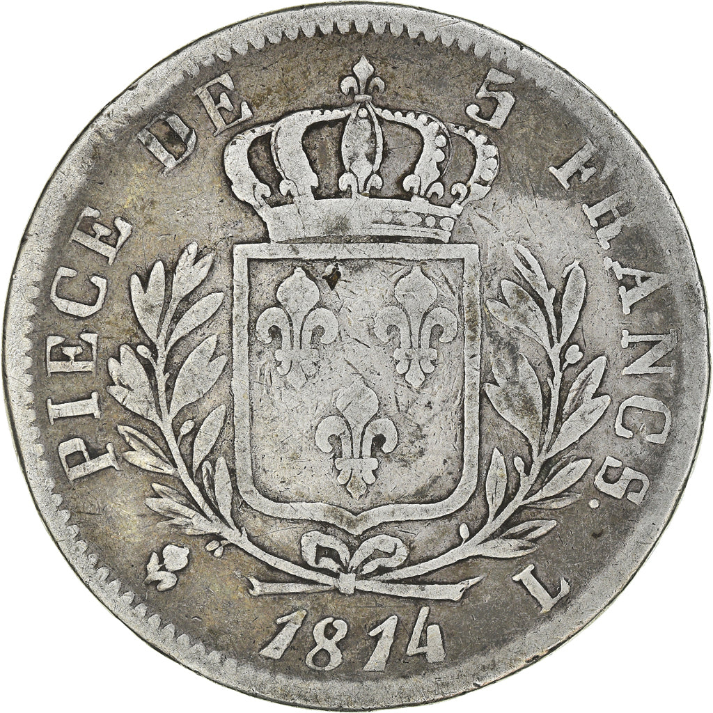 Monnaie, France, Louis XVIII, Louis XVIII, 5 Francs, 1814, Bayonne, TB+, Argent