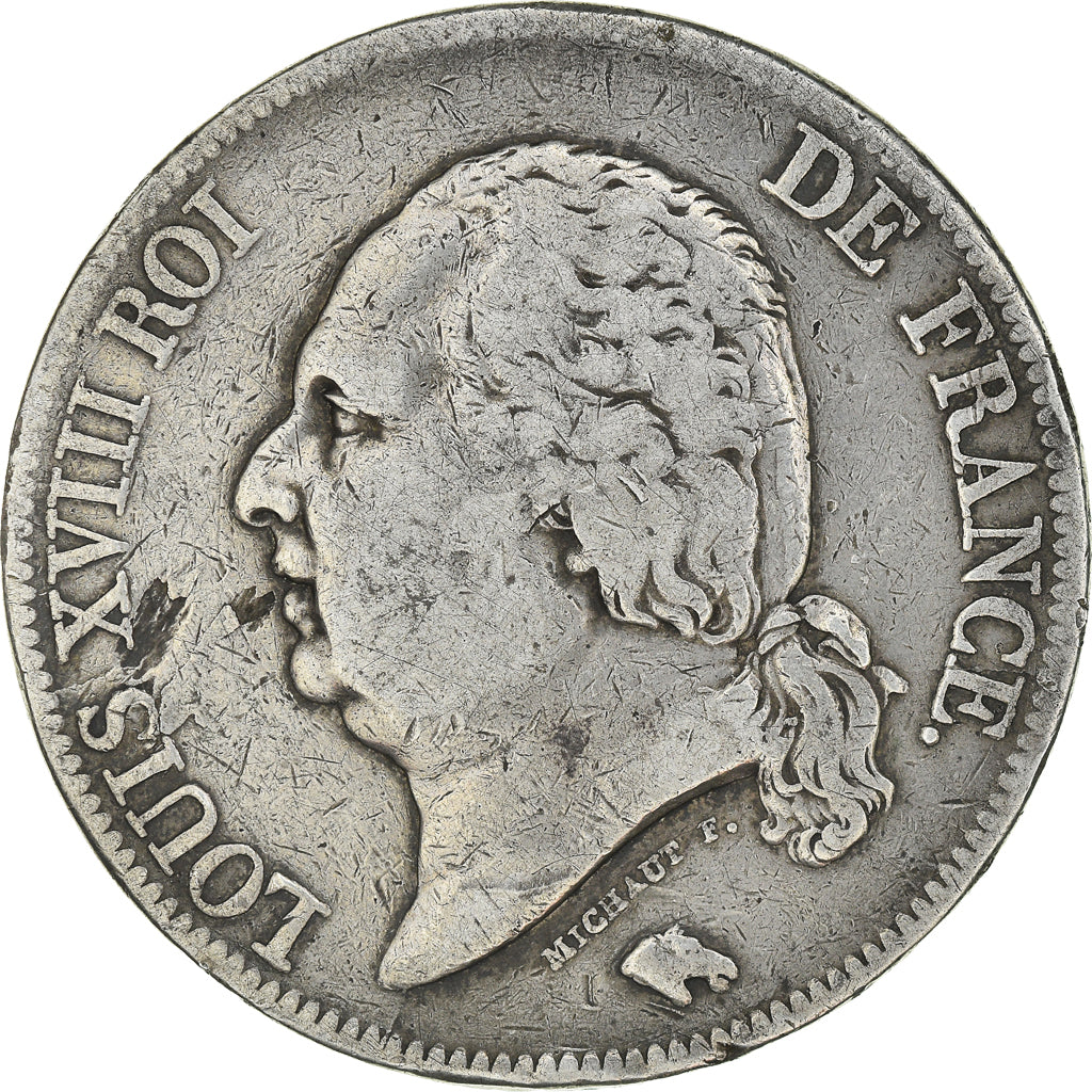Moneta, Francia, Louis XVIII, Louis XVIII, 5 Francs, 1822, Paris, BB, Argento