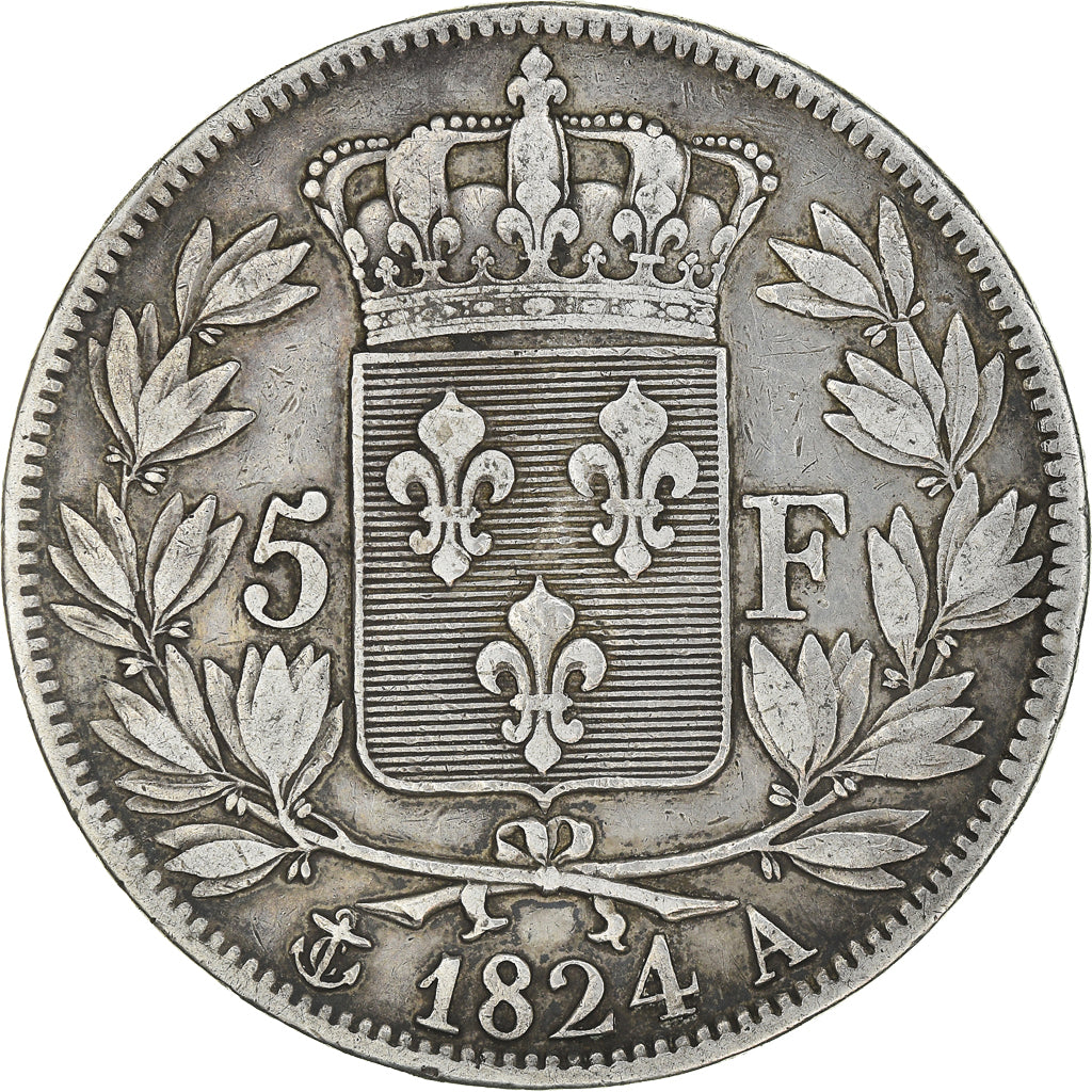 Moneta, Francja, Louis XVIII, Louis XVIII, 5 Francs, 1824, Paris, EF(40-45)