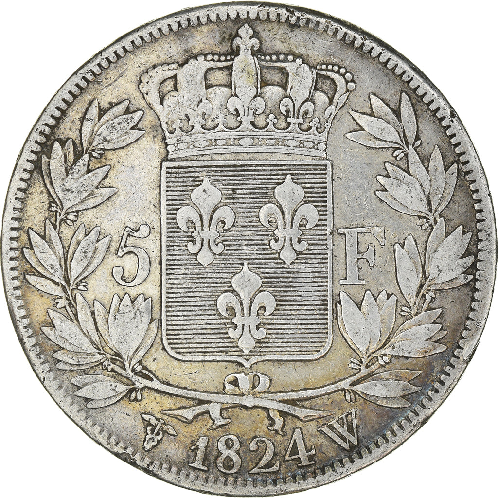 Coin, France, Louis XVIII, 5 Francs, 1824, Lille, EF(40-45), Silver, KM:711.13
