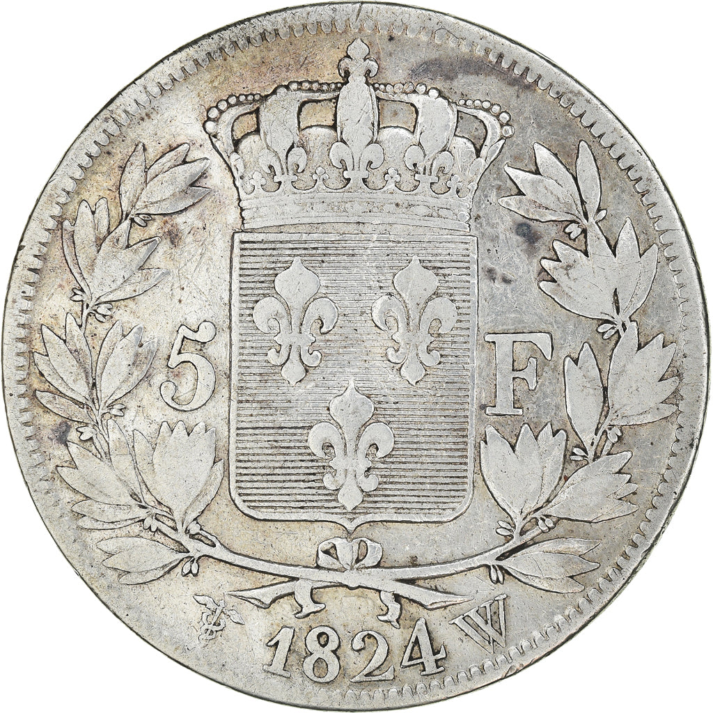 Munten, Frankrijk, Louis XVIII, 5 Francs, 1824, Lille, FR+, Zilver, KM:711.13