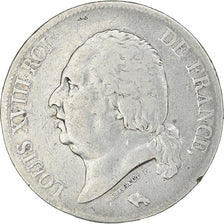 Monnaie, France, Louis XVIII, 5 Francs, 1824, Lille, TB+, Argent, Gadoury:614
