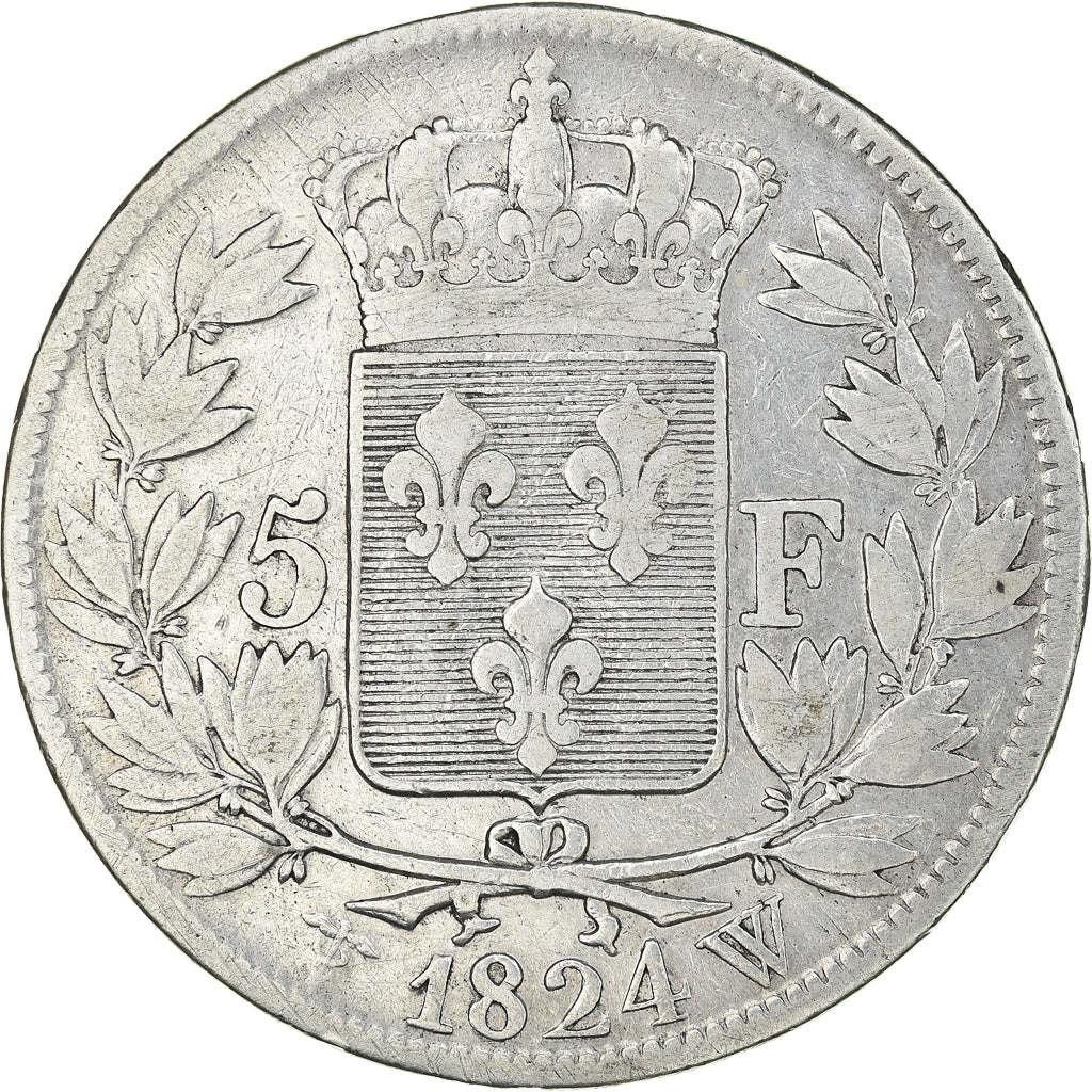 Monnaie, France, Louis XVIII, 5 Francs, 1824, Lille, TB+, Argent, Gadoury:614