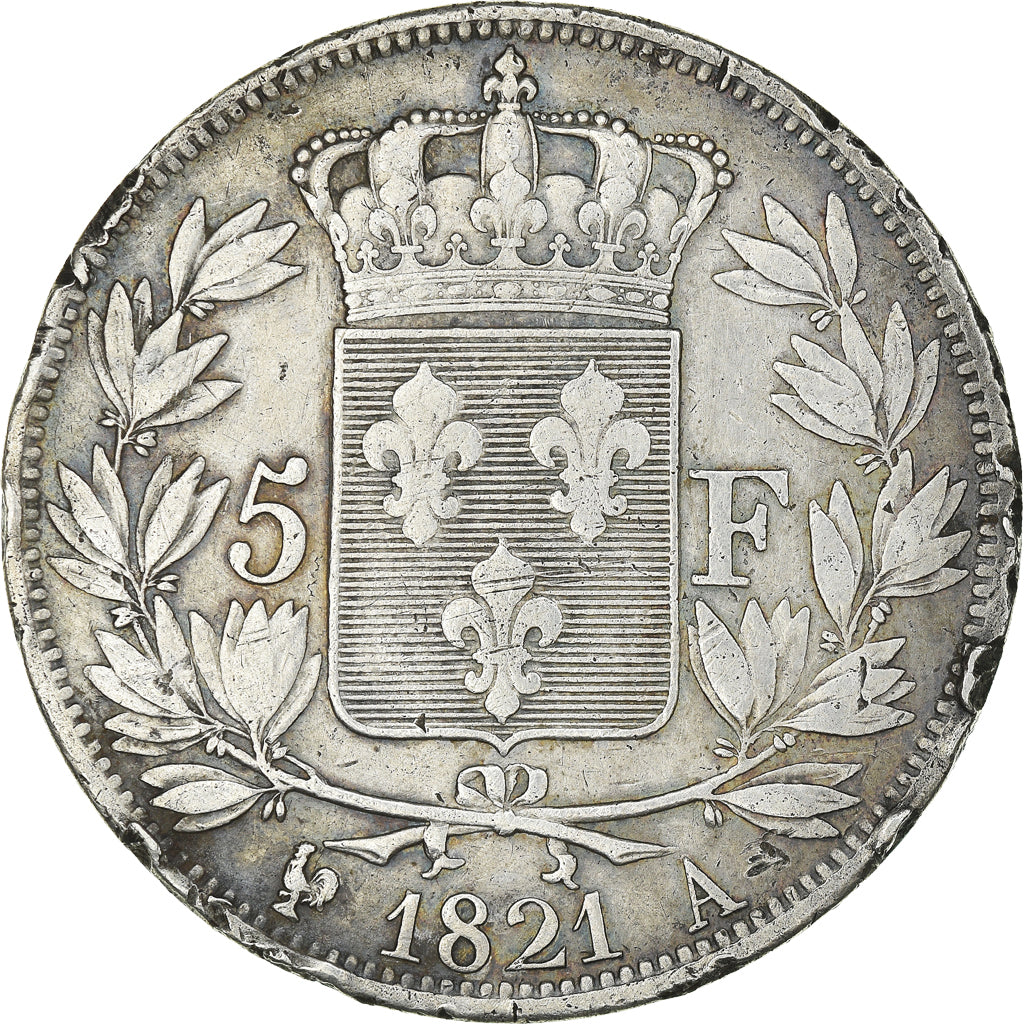 Munten, Frankrijk, Louis XVIII, Louis XVIII, 5 Francs, 1821, Paris, FR+, Zilver