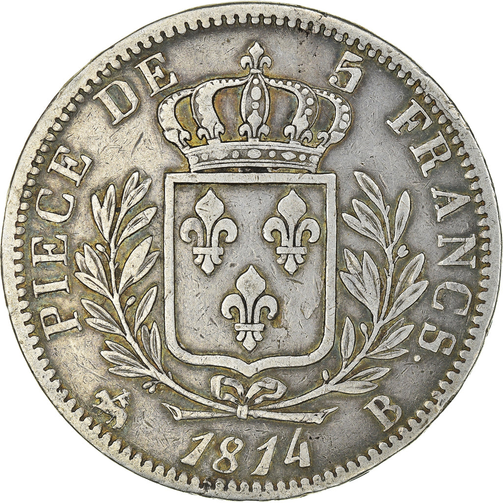 Coin, France, Louis XVIII, Louis XVIII, 5 Francs, 1814, Rouen, EF(40-45)