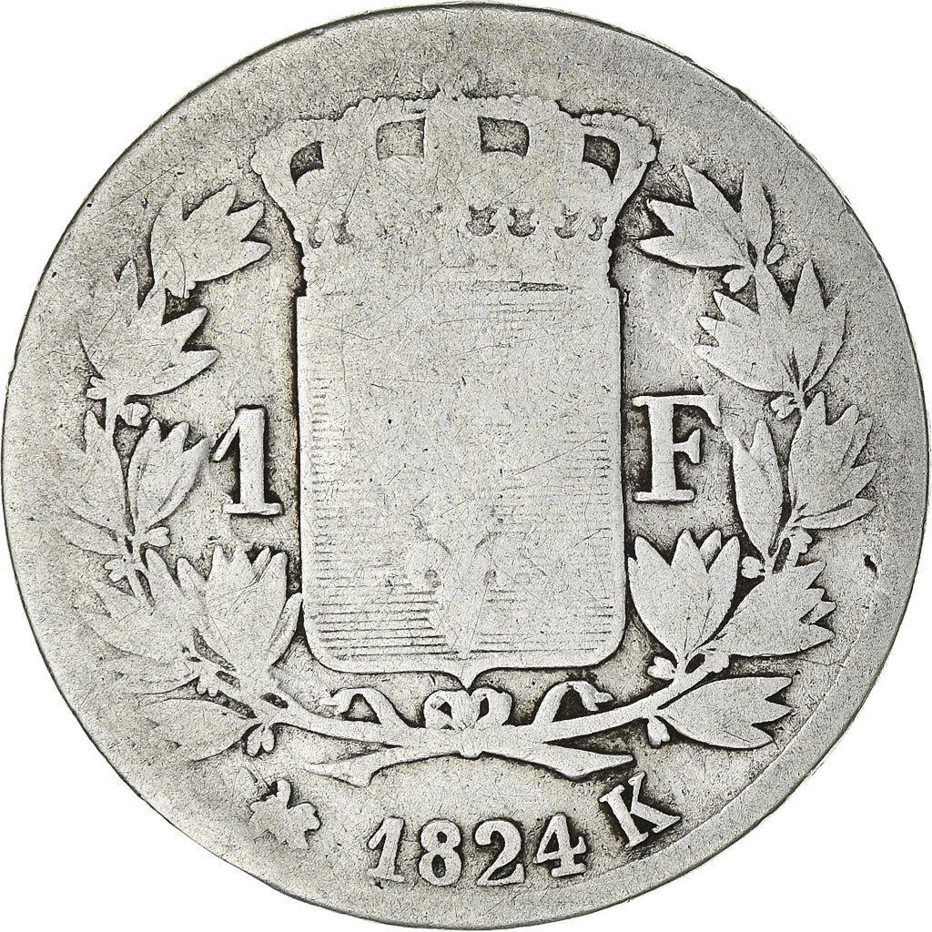 Moneta, Francja, Louis XVIII, Louis XVIII, Franc, 1824, Bordeaux, VG(8-10)