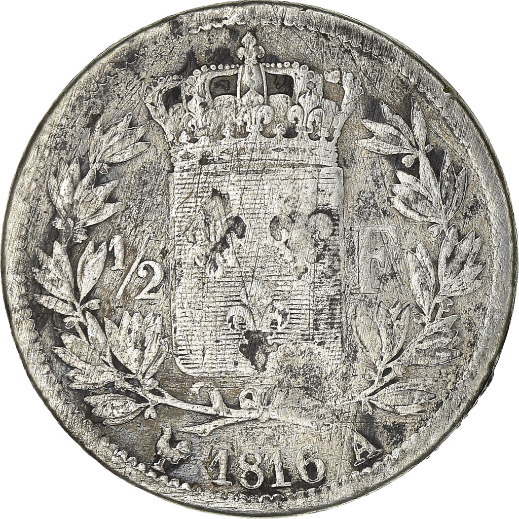 Moneta, Francia, Louis XVIII, Louis XVIII, 1/2 Franc, 1816, Paris, B, Argento