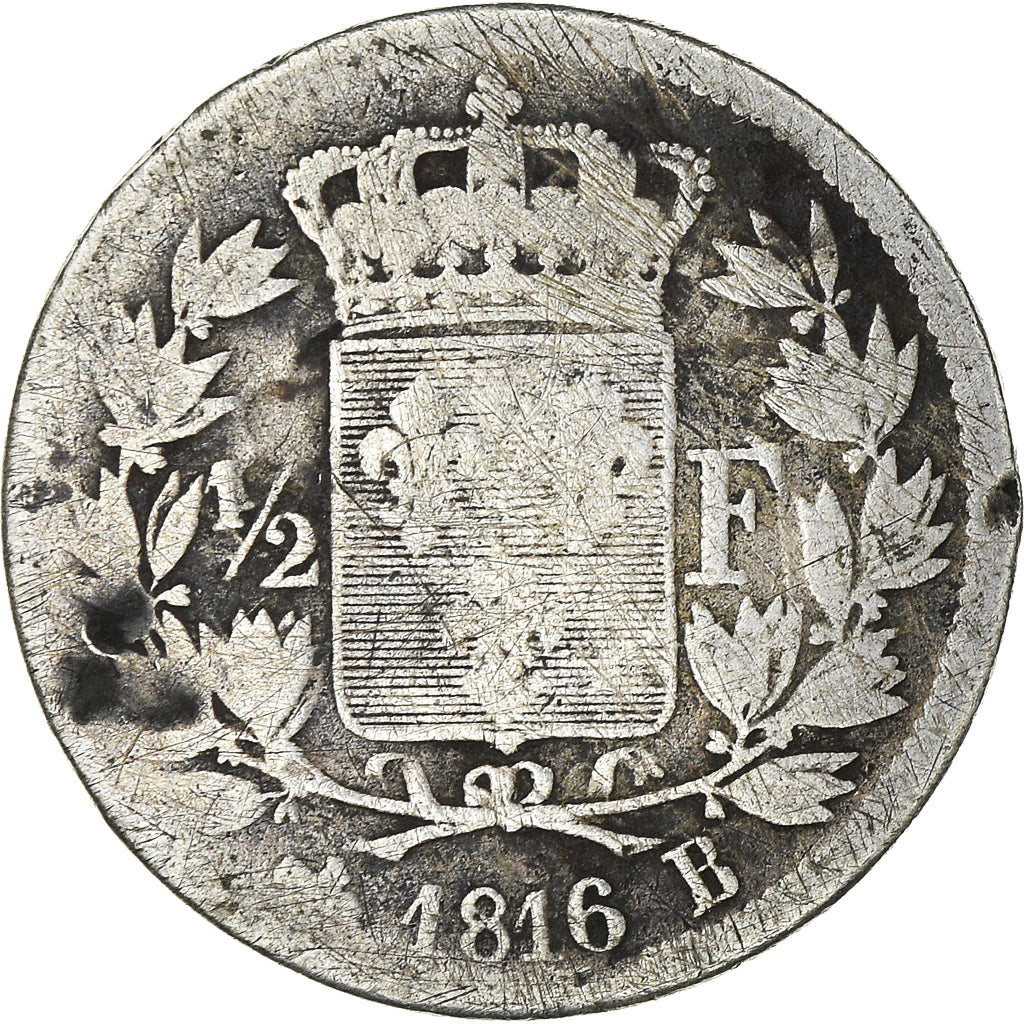 Münze, Frankreich, Louis XVIII, Louis XVIII, 1/2 Franc, 1816, Rouen, SGE+