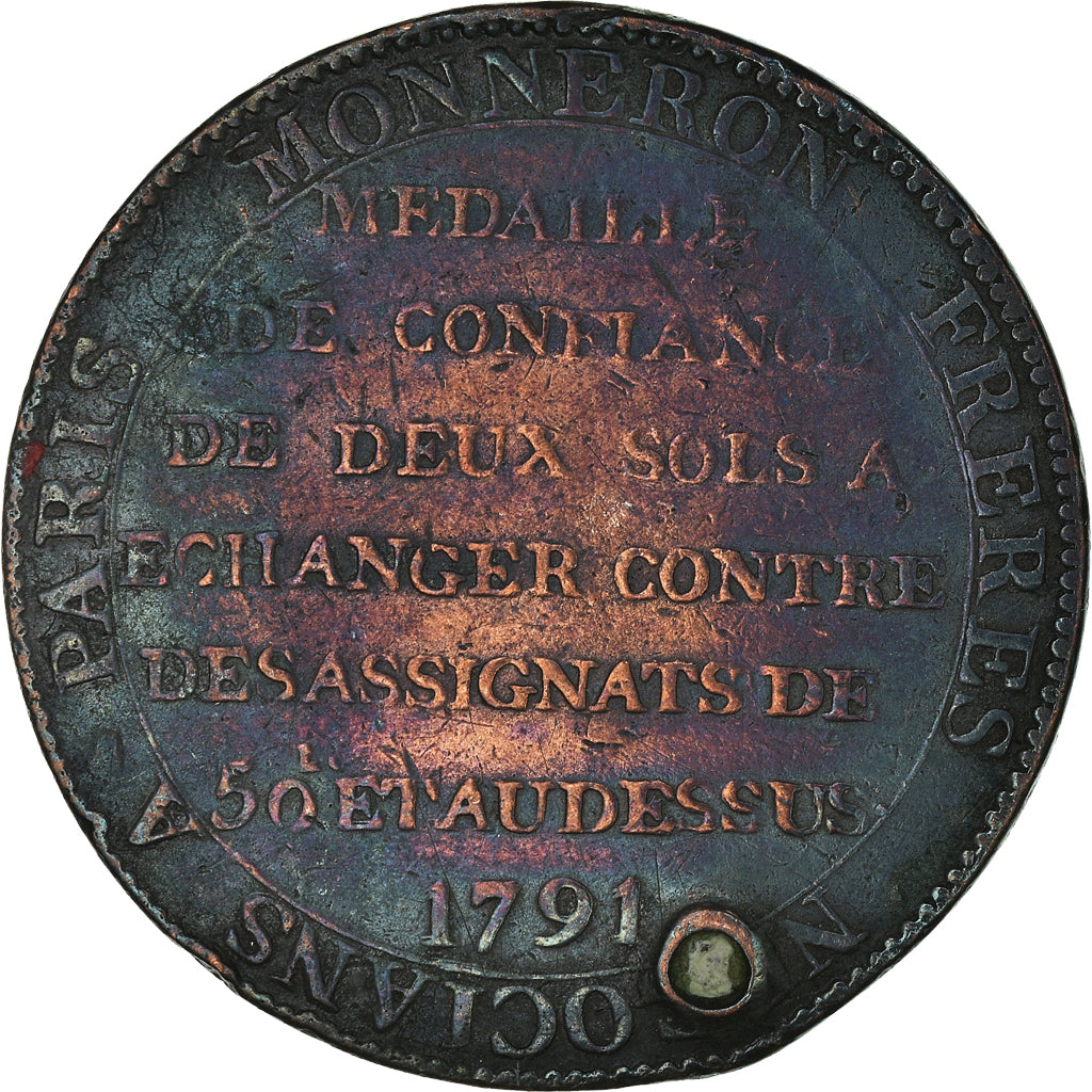 Coin, France, 2 Sols, 1791, VF(20-25), Bronze, KM:Tn23, Brandon:217