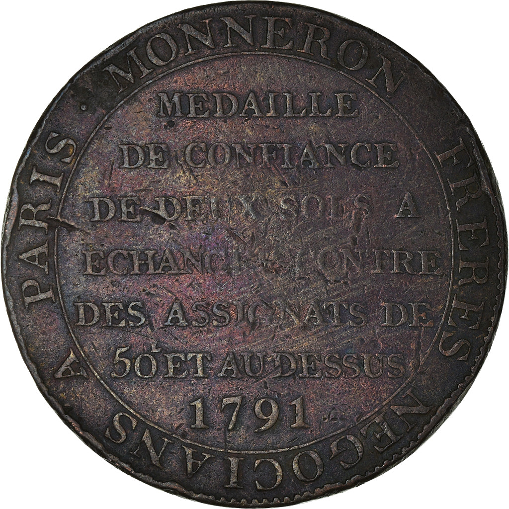 Coin, France, 2 Sols, 1791, VF(20-25), Bronze, KM:Tn23, Brandon:217