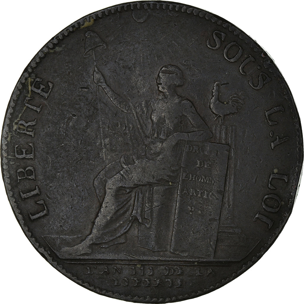 Coin, France, 2 Sols, 1791, EF(40-45), Bronze, KM:Tn23, Brandon:217