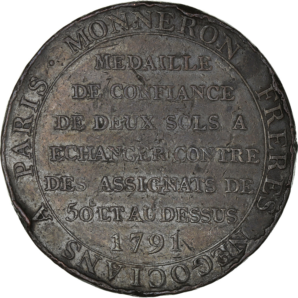 Coin, France, 2 Sols, 1791, AU(50-53), Bronze, KM:Tn23, Brandon:217