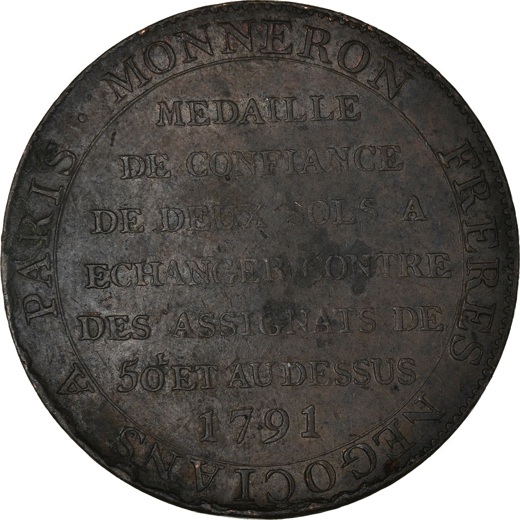 Coin, France, 2 Sols, 1791, AU(55-58), Bronze, KM:Tn23, Brandon:217