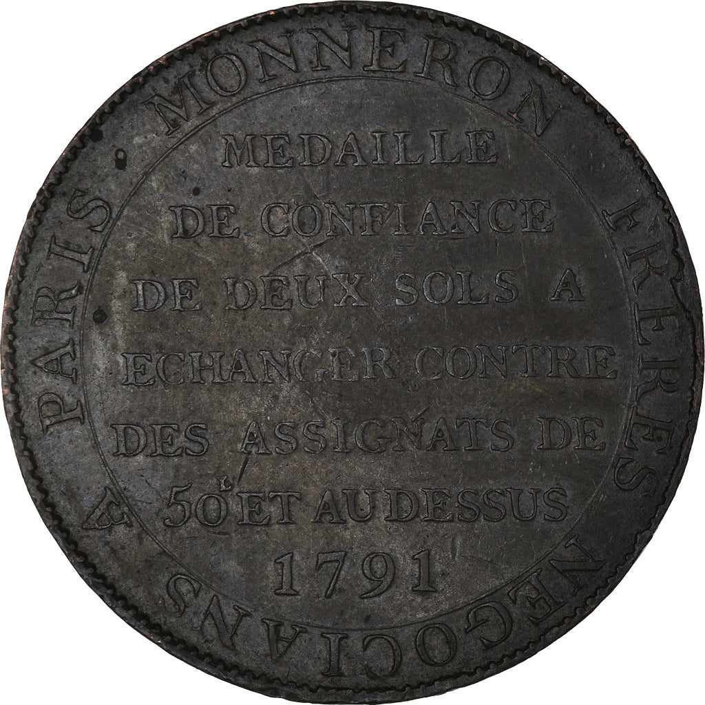 Coin, France, 2 Sols, 1791, MS(60-62), Bronze, KM:Tn23, Brandon:217