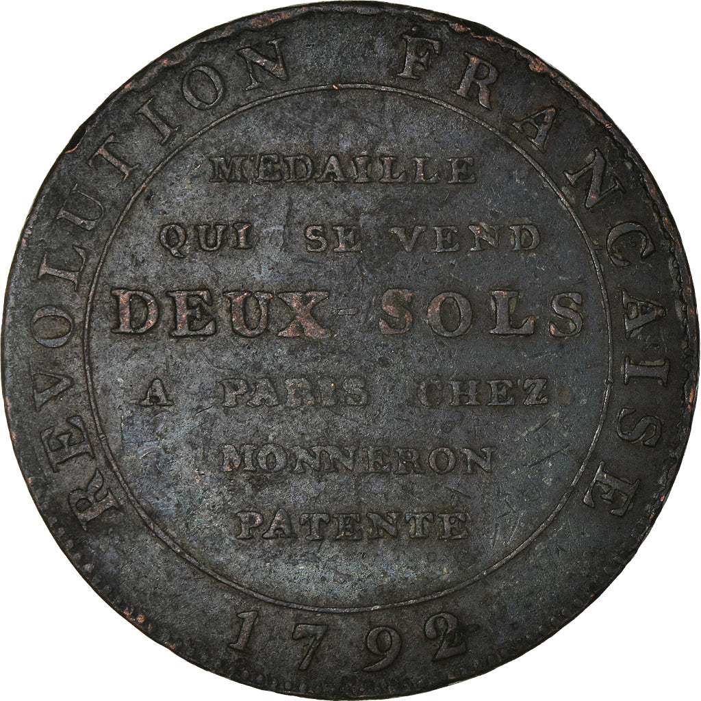 Coin, France, Monneron à la Liberté, 2 Sols, 1792, Birmingham, VF(30-35)