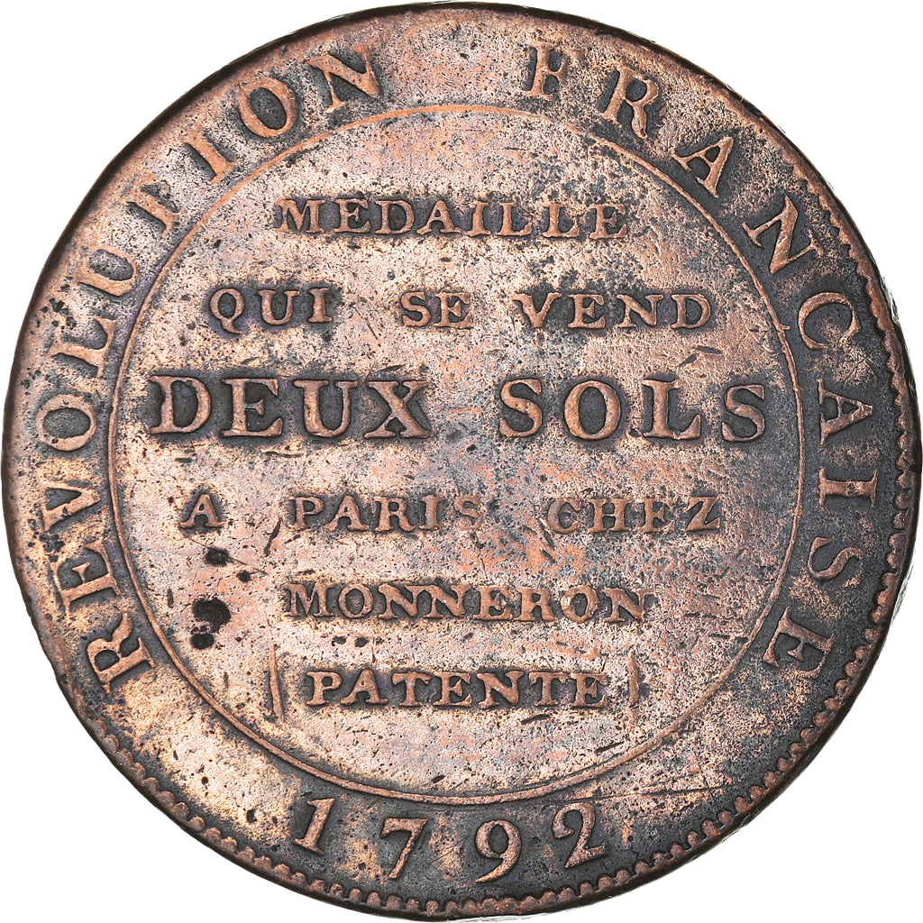 Coin, France, Monneron à la Liberté, 2 Sols, 1792, Birmingham, VF(30-35)