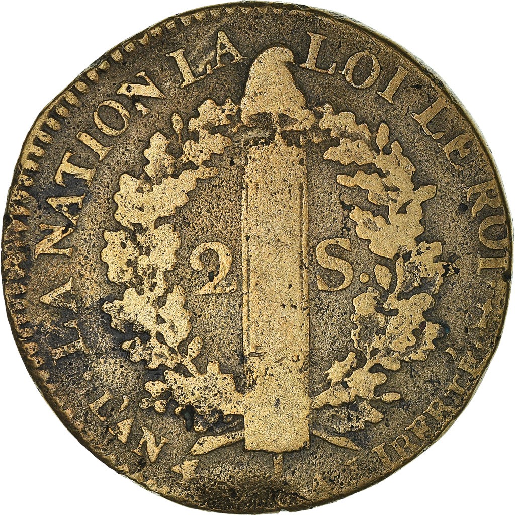 Coin, France, 2 sols françois, 2 Sols, 1792, Metz, VF(20-25), Bronze, KM:603.2