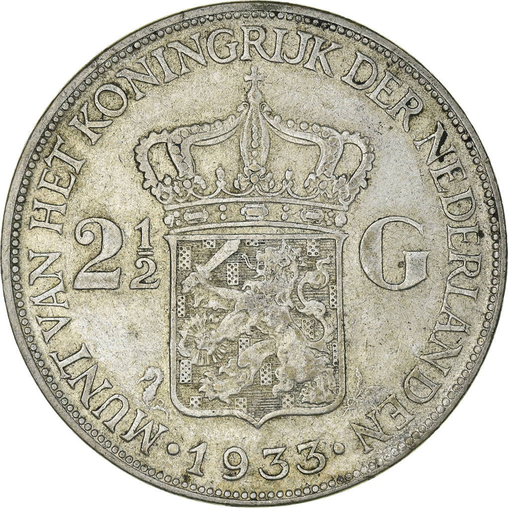 Moneta, Holandia, Wilhelmina I, 2-1/2 Gulden, 1933, AU(50-53), Srebro, KM:165