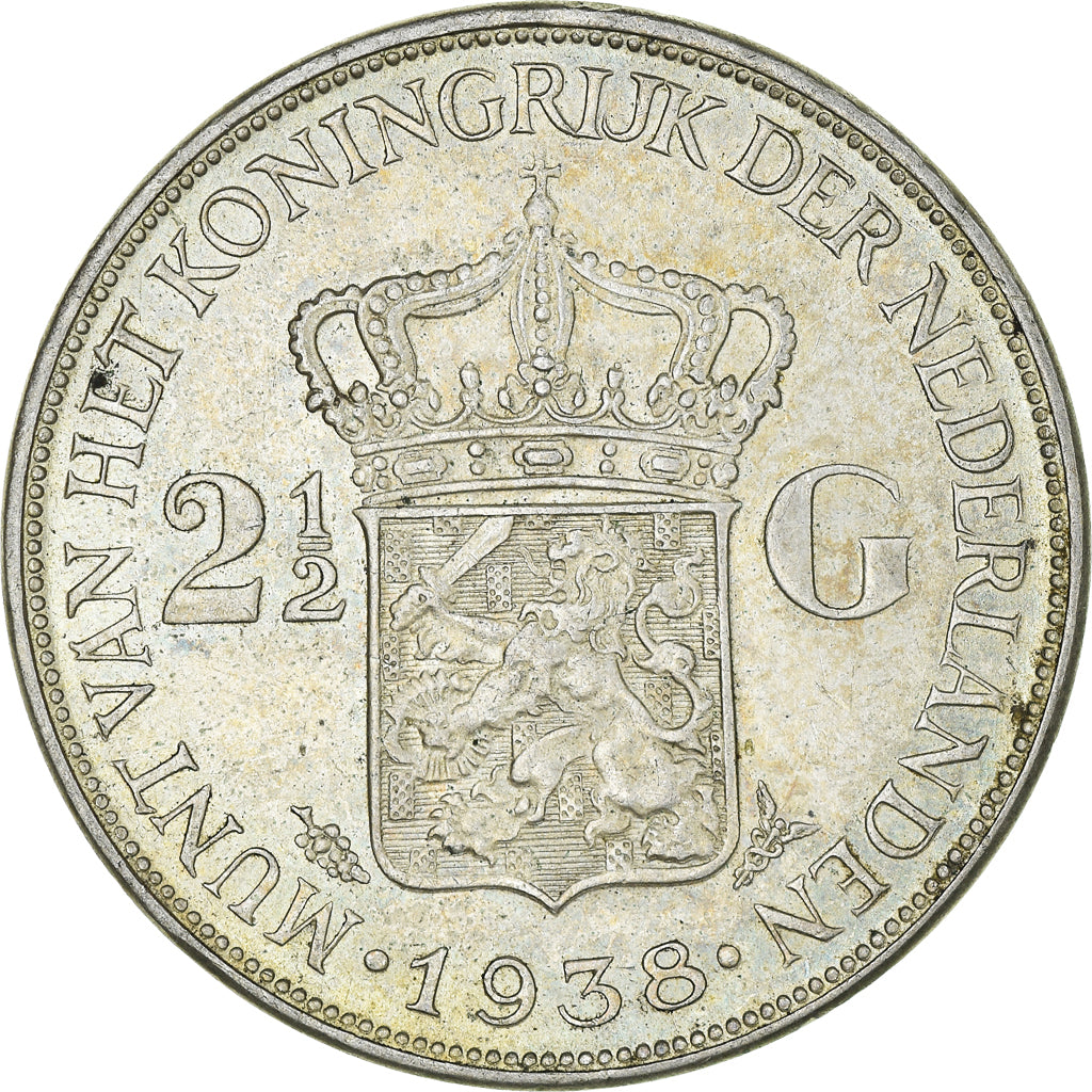 Coin, Netherlands, Wilhelmina I, 2-1/2 Gulden, 1938, MS(60-62), Silver, KM:165