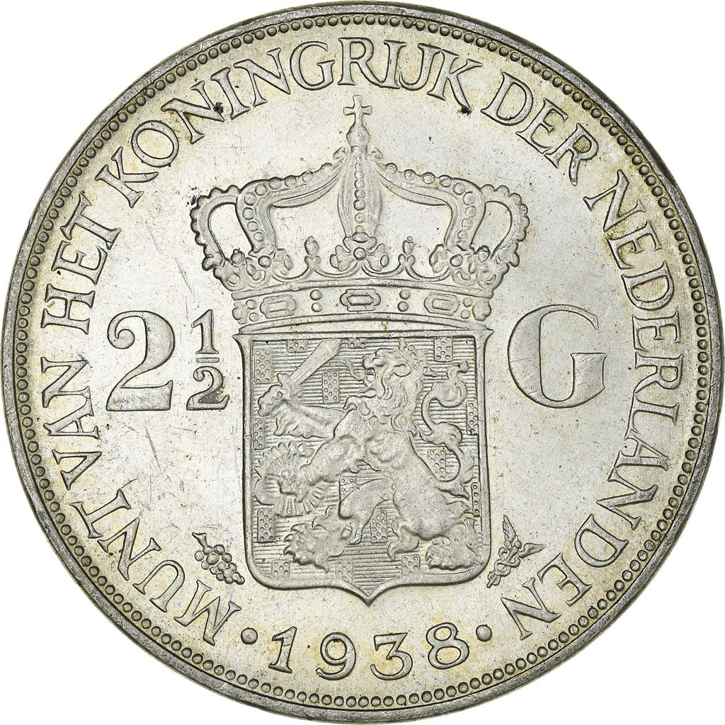 Coin, Netherlands, Wilhelmina I, 2-1/2 Gulden, 1938, MS(63), Silver, KM:165