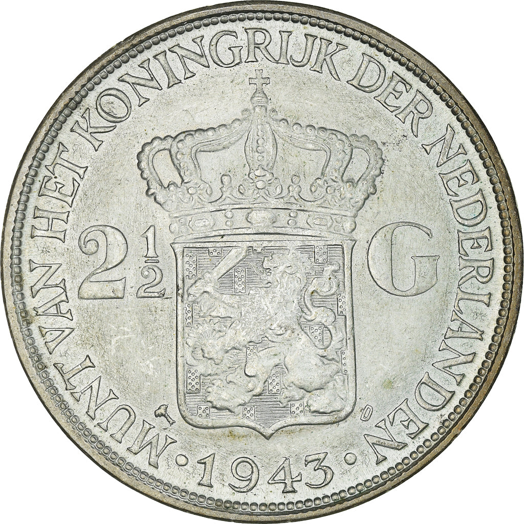 Coin, Netherlands, 2-1/2 Gulden, 1943, MS(63), Silver