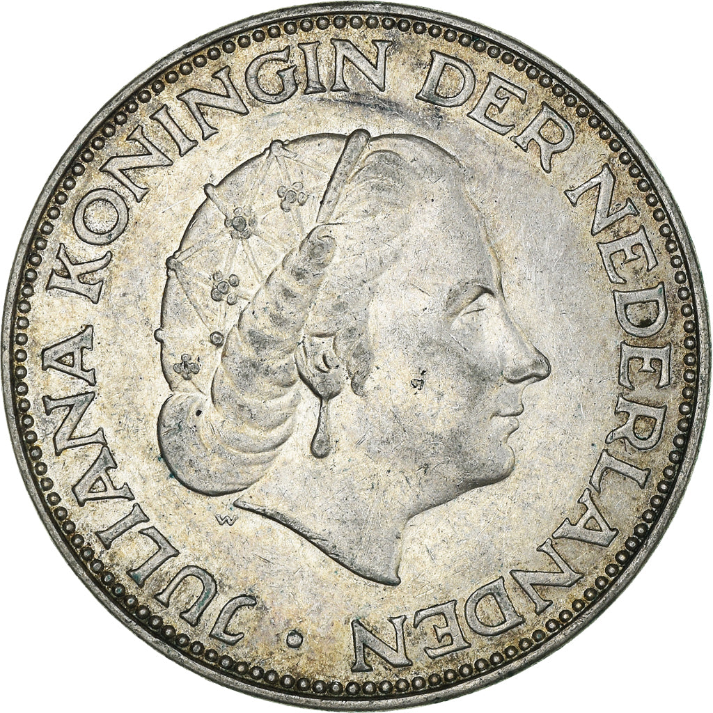 Coin, Netherlands, Juliana, 2-1/2 Gulden, 1960, AU(55-58), Silver, KM:185