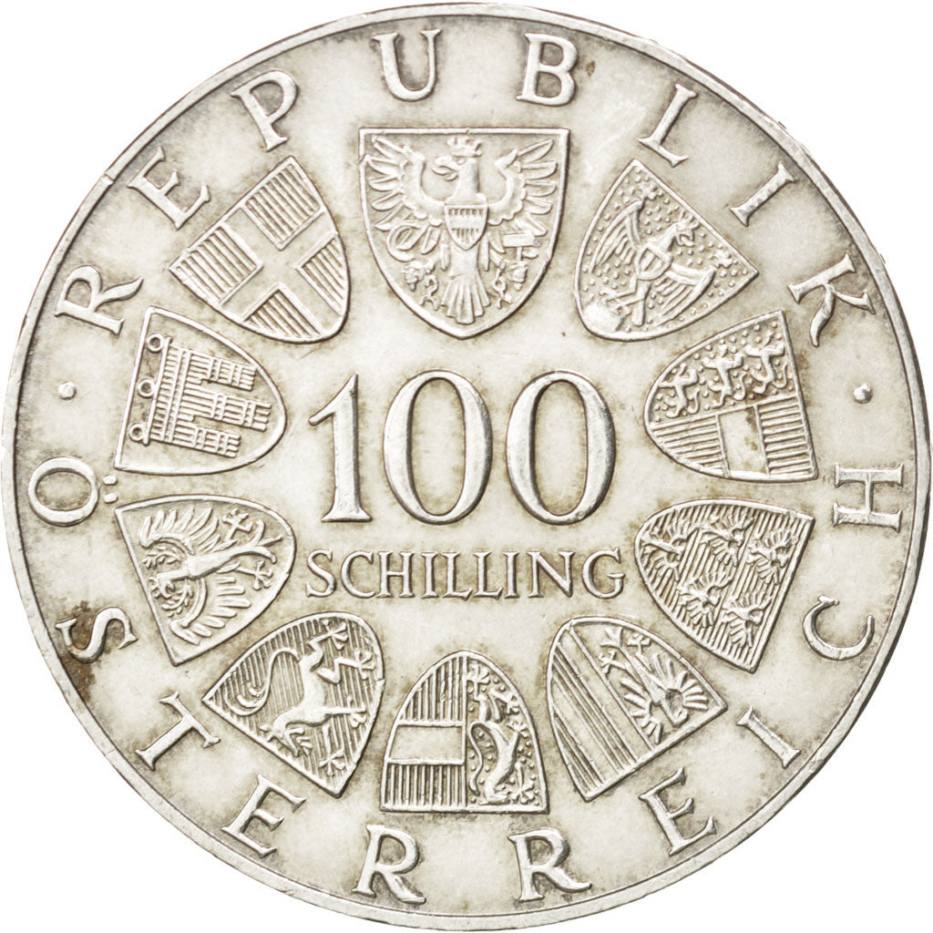 AUSTRIA, 100 Schilling, 1975, KM #2923, AU(55-58), Silver, 36, 23.81
