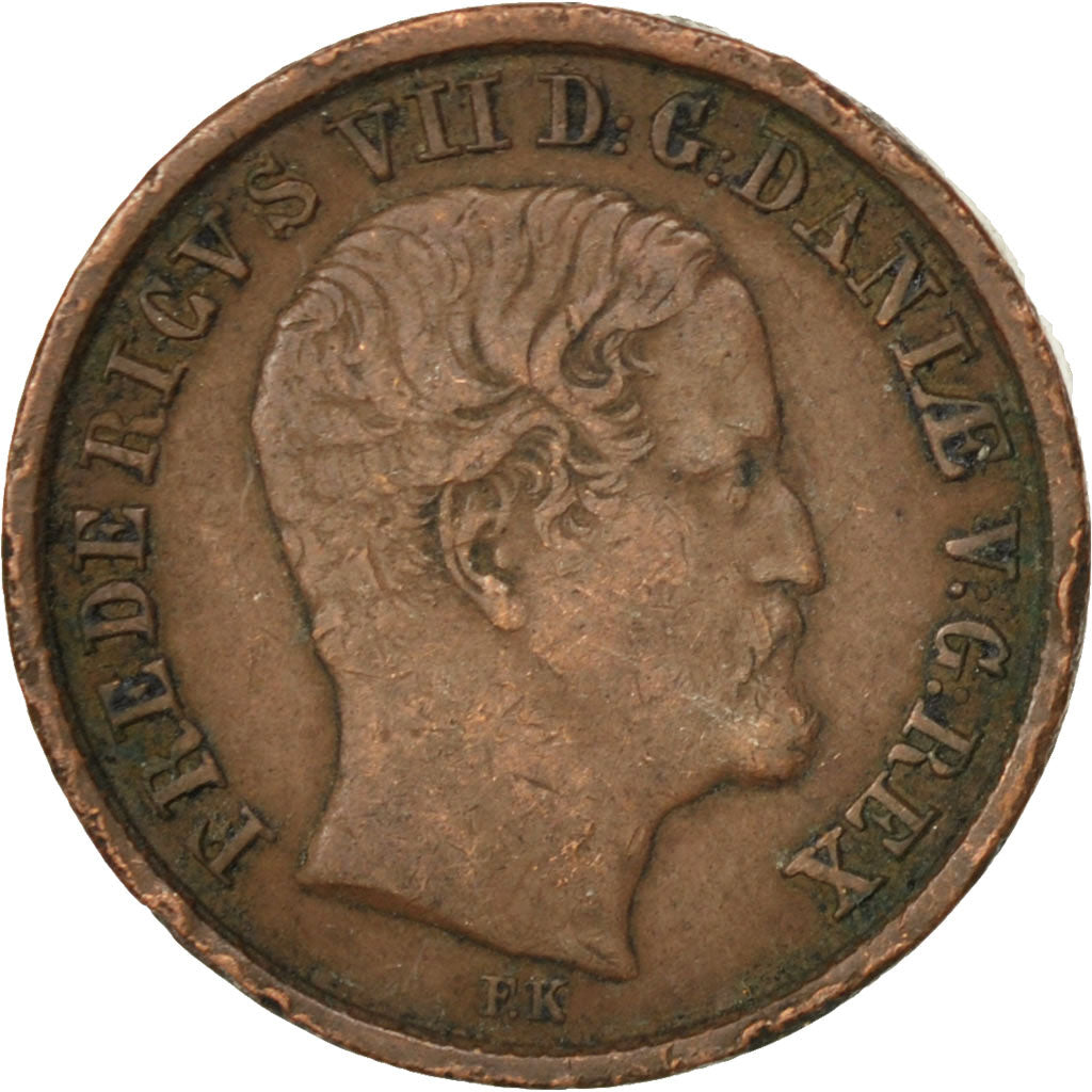 DENMARK, Rigsbankskilling, 1853, KM #756, VF(20-25), Copper, 7.28