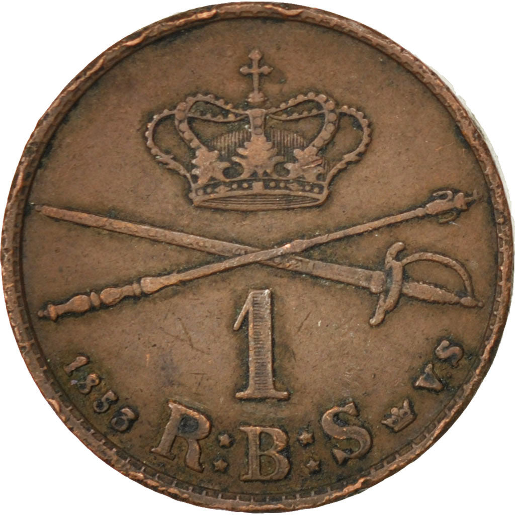 DENMARK, Rigsbankskilling, 1853, KM #756, VF(20-25), Copper, 7.28