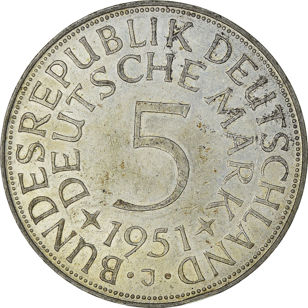 Coin, GERMANY - FEDERAL REPUBLIC, 5 Mark, 1951, Hambourg, AU(55-58), Silver