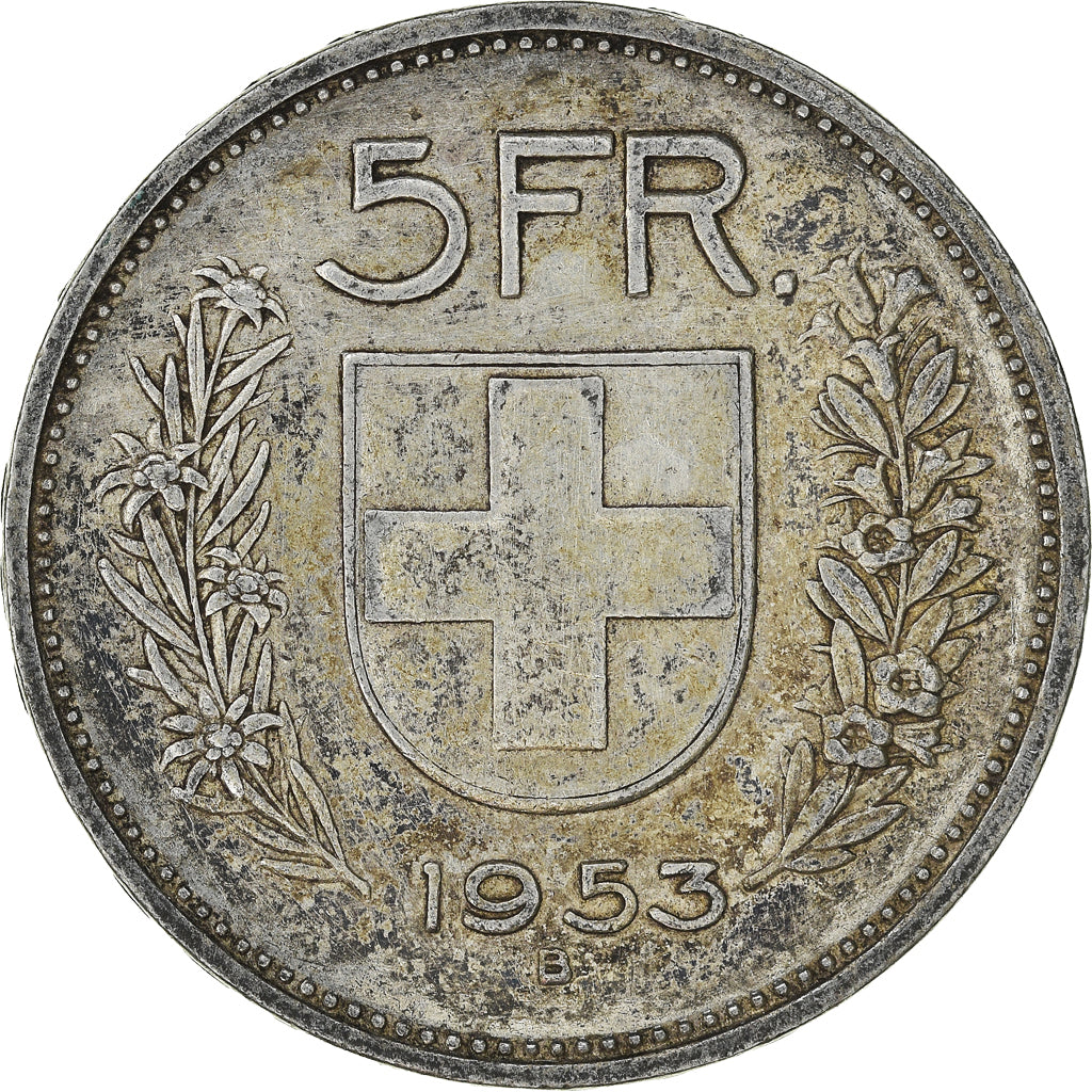 Coin, Switzerland, 5 Francs, 1953, Bern, AU(50-53), Silver, KM:40