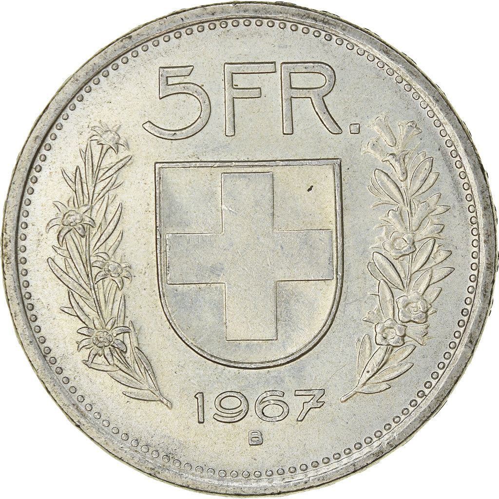 Coin, Switzerland, 5 Francs, 1967, Bern, AU(50-53), Silver, KM:40