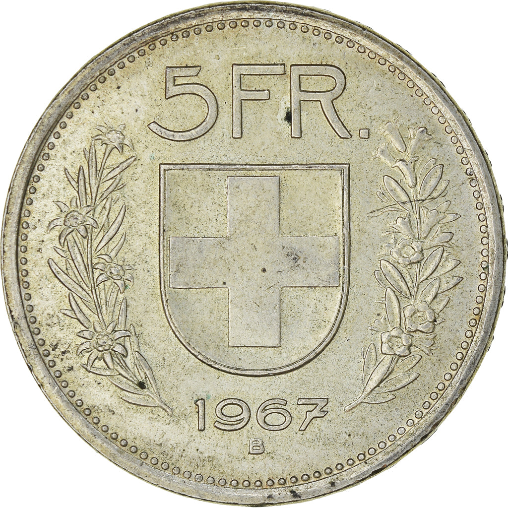 Coin, Switzerland, 5 Francs, 1967, Bern, AU(50-53), Silver, KM:40
