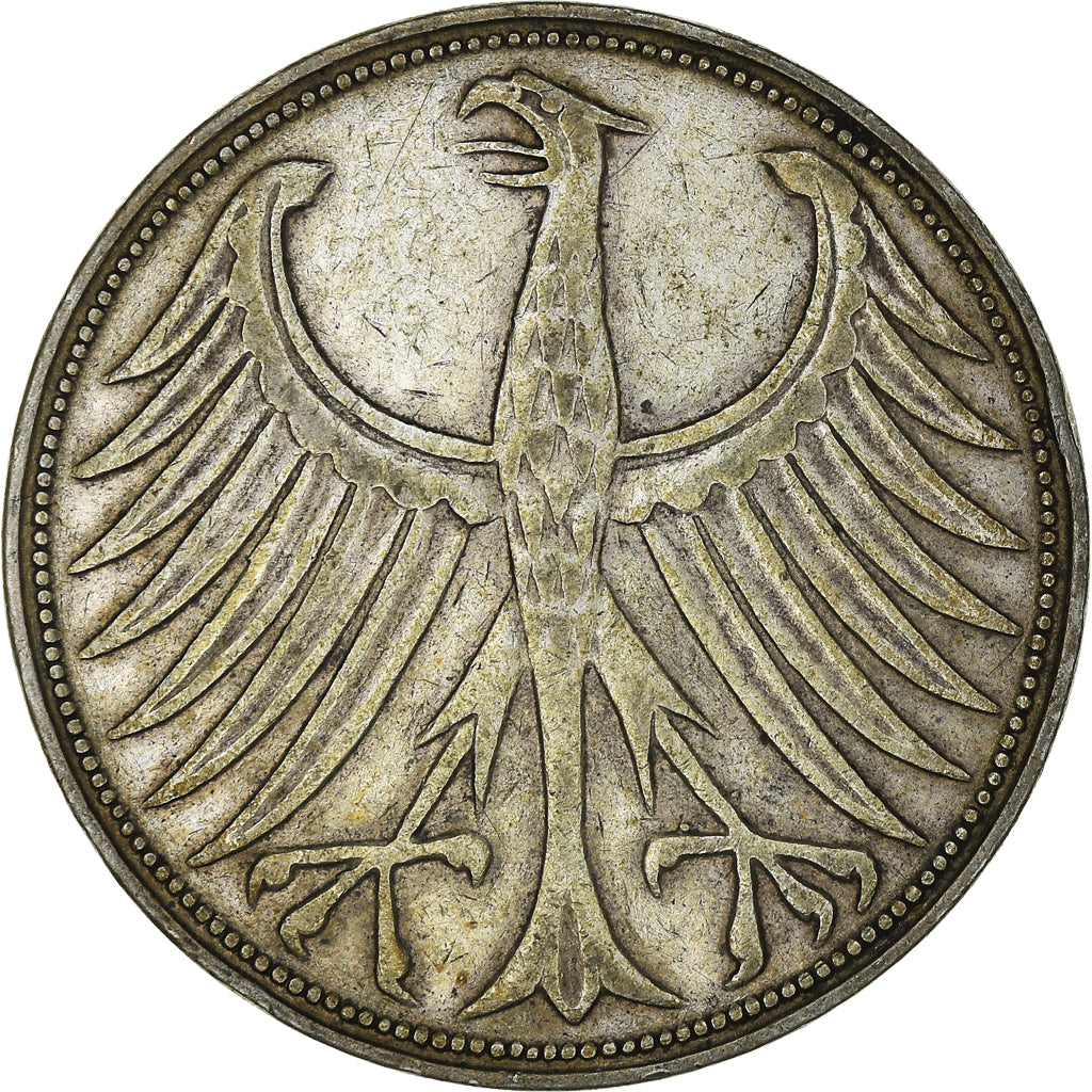 Coin, GERMANY - FEDERAL REPUBLIC, 5 Mark, 1951, Karlsruhe, EF(40-45), Silver