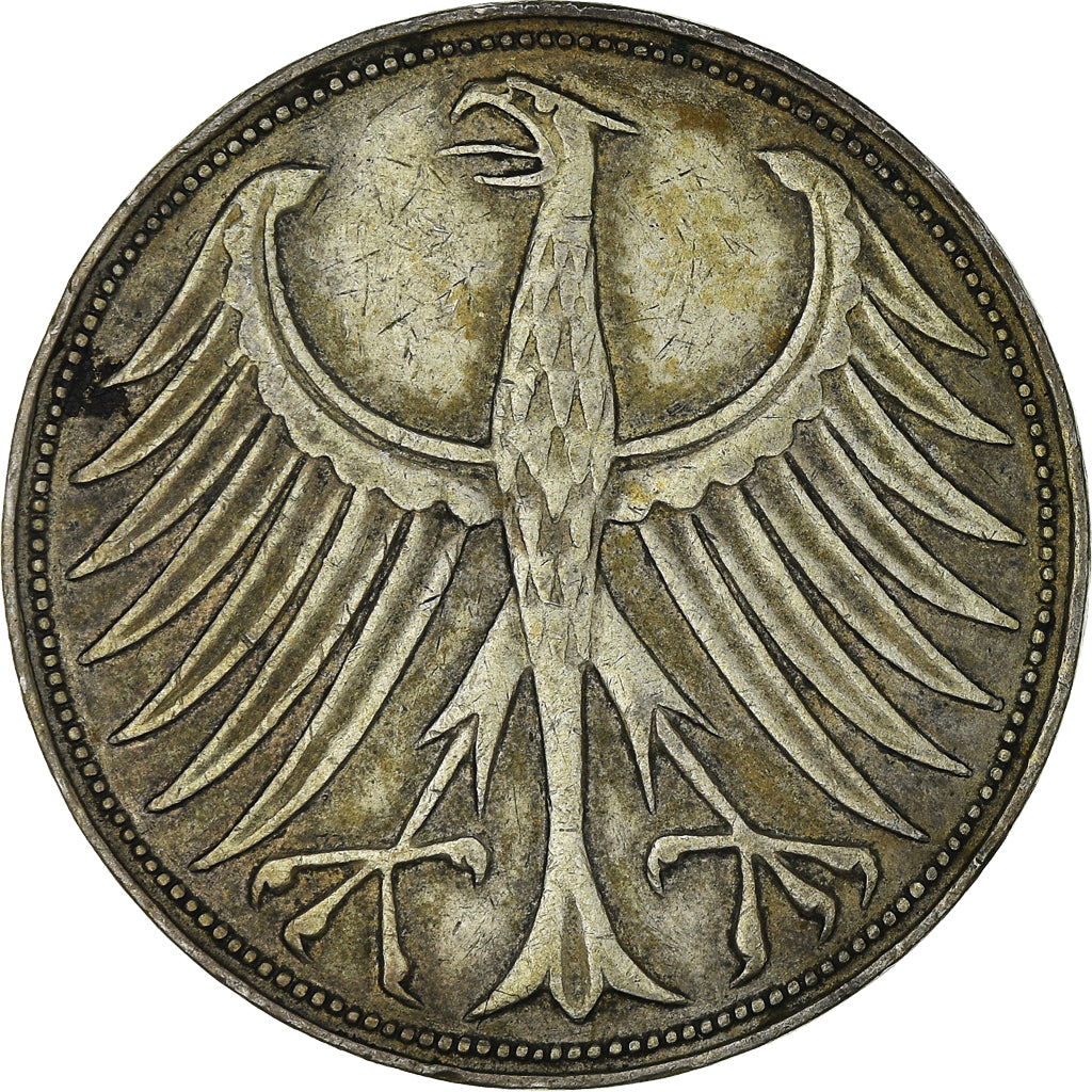 Coin, GERMANY - FEDERAL REPUBLIC, 5 Mark, 1951, Hamburg, EF(40-45), Silver