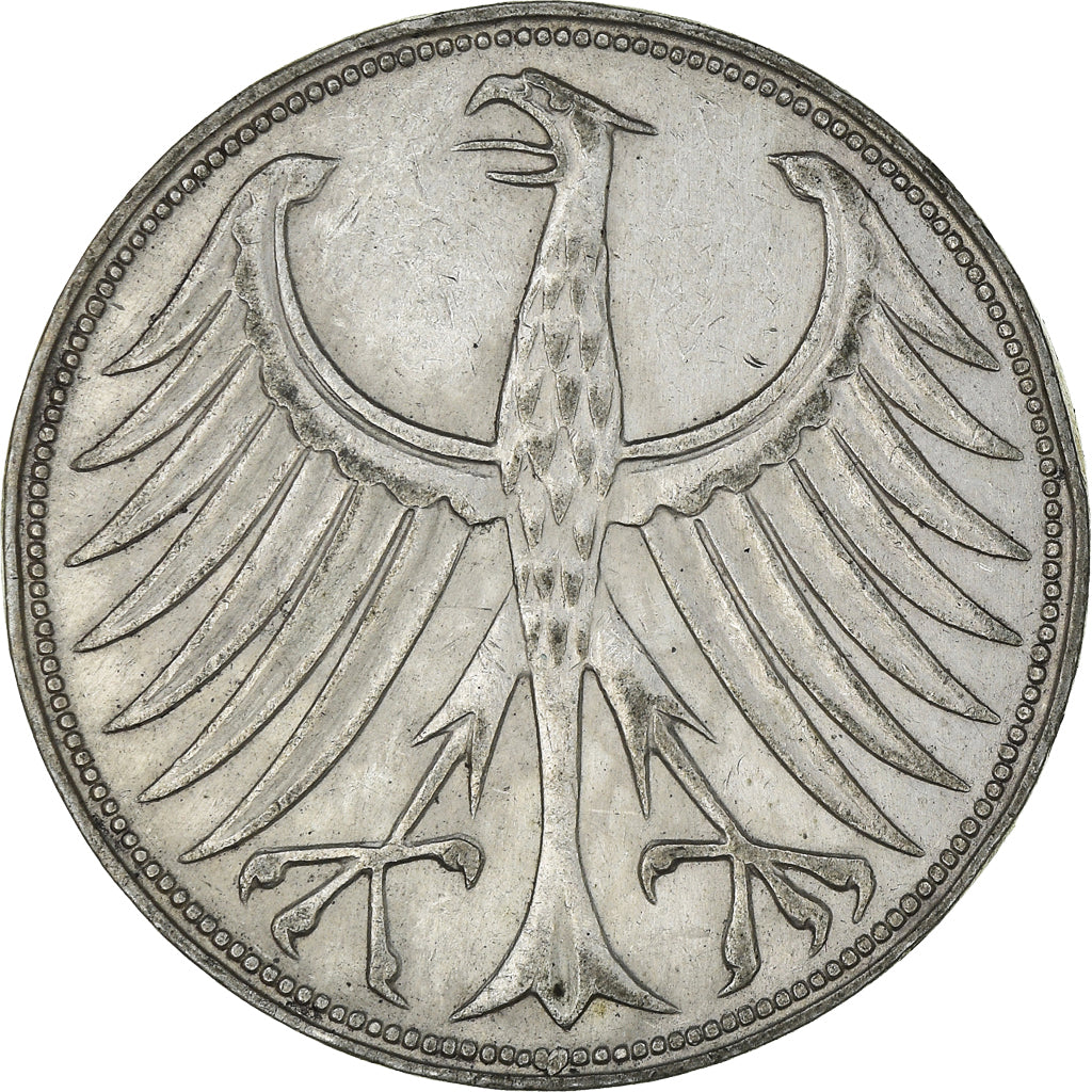 Coin, GERMANY - FEDERAL REPUBLIC, 5 Mark, 1960, Stuttgart, EF(40-45), Silver